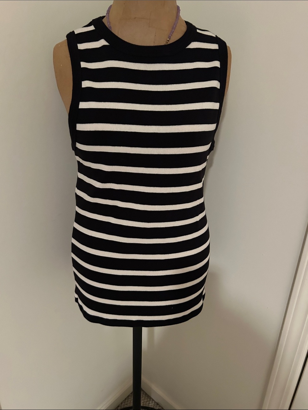 Sleeveless Black and White Striped Tank Top